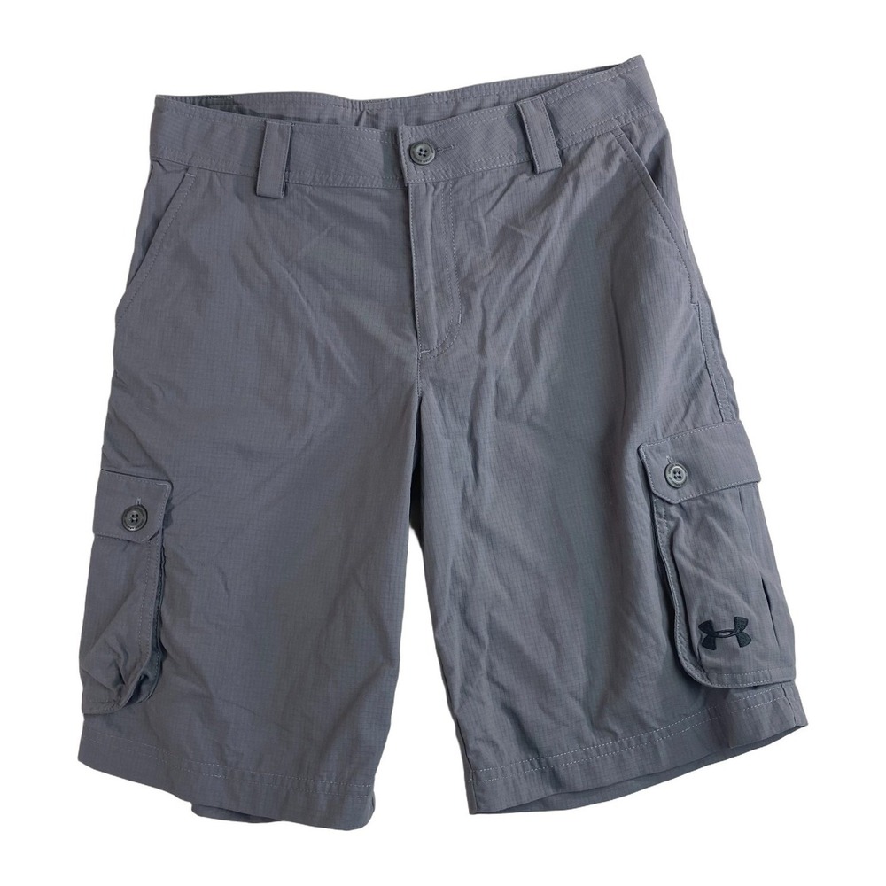 Under Armour Youth Large Cargo Shorts Gray Loose Fit Performance YLG Polyester